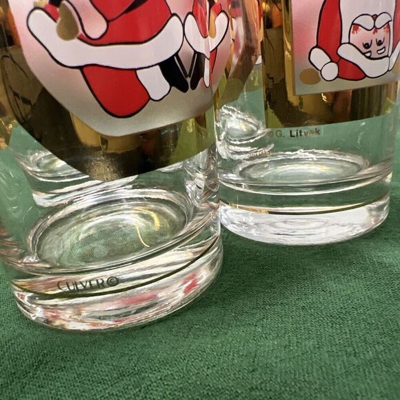 Culver Signed Santa Gold JOY Highball Glasses G. Litvak Set Of 4 - Picture 7 of 11